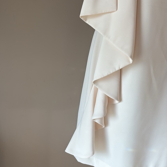 Lauren Ralph Lauren cream elegant shift cocktail mini dress ruffled side size 10 - Picture 4 of 17